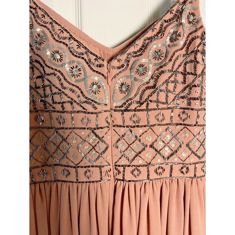 BHLDN Embellished Chiffon Dress Beaded Bodice Blush Spaghetti Straps Prom Spring - Picture 3 of 9